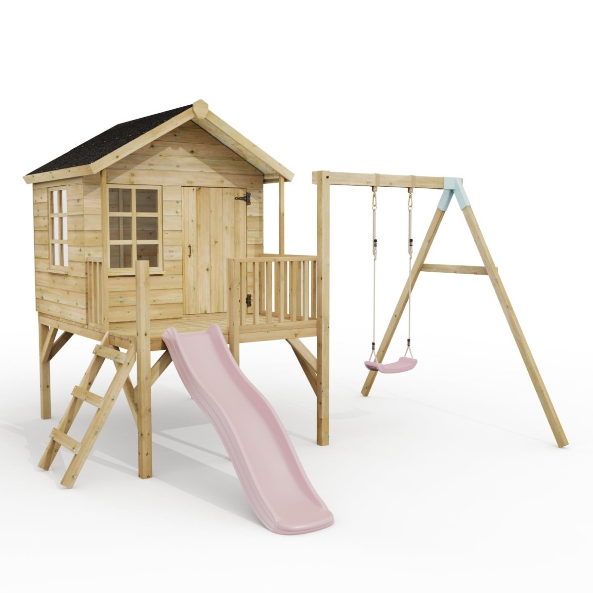 ClassicPlay Premium 5ft Playhouse on Deck with Single Swing and Slide