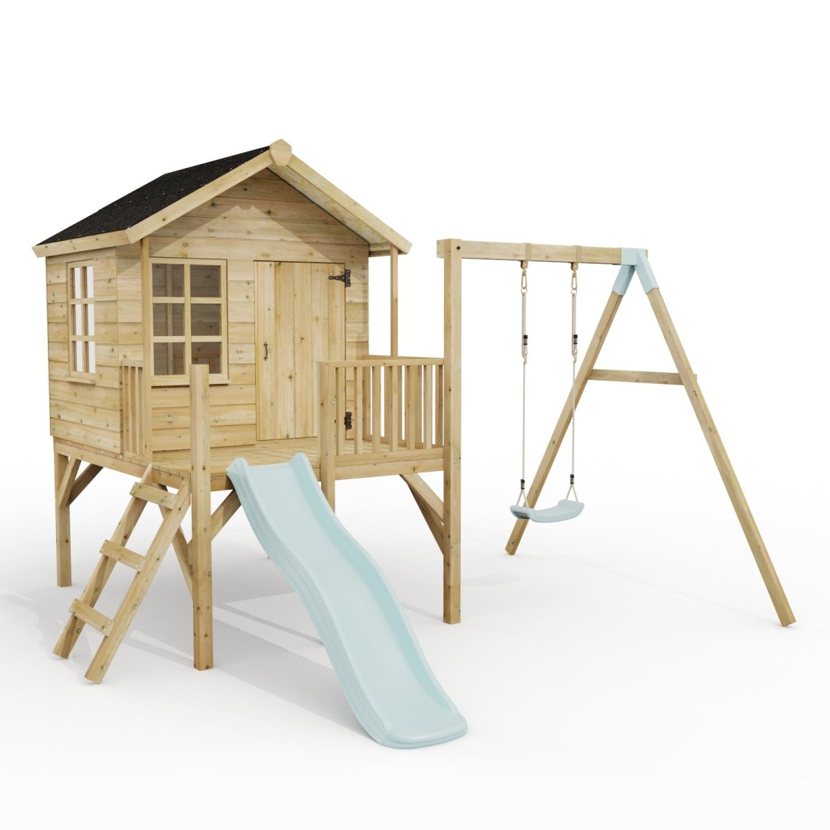 ClassicPlay Premium 5ft Playhouse on Deck with Single Swing and Slide