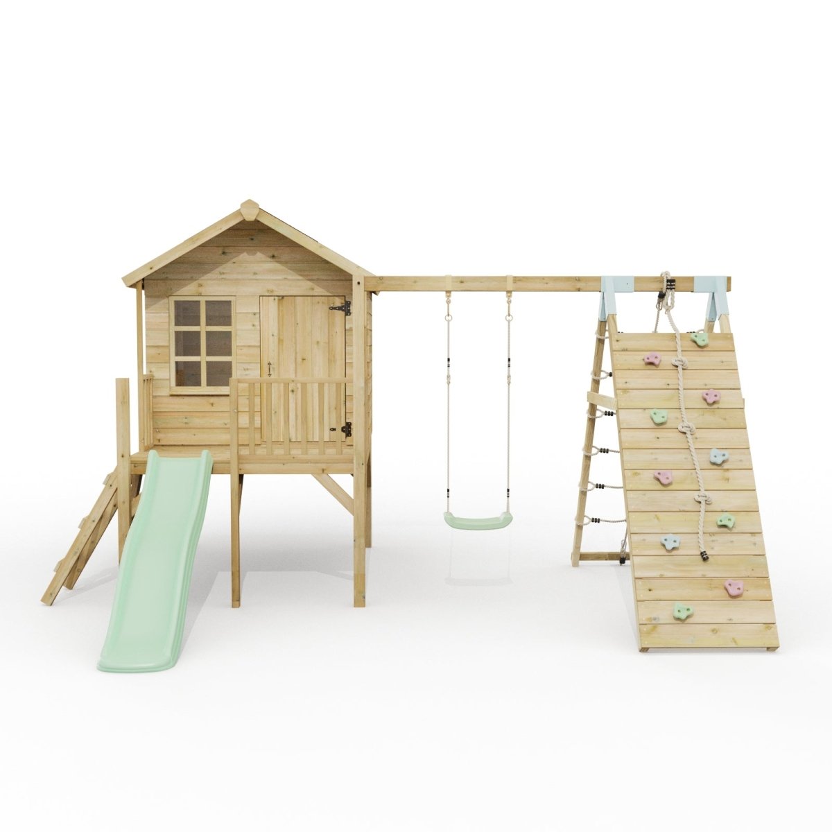 ClassicPlay Premium 5ft Playhouse on Deck with Single Swing, Slide and Climbing Wall