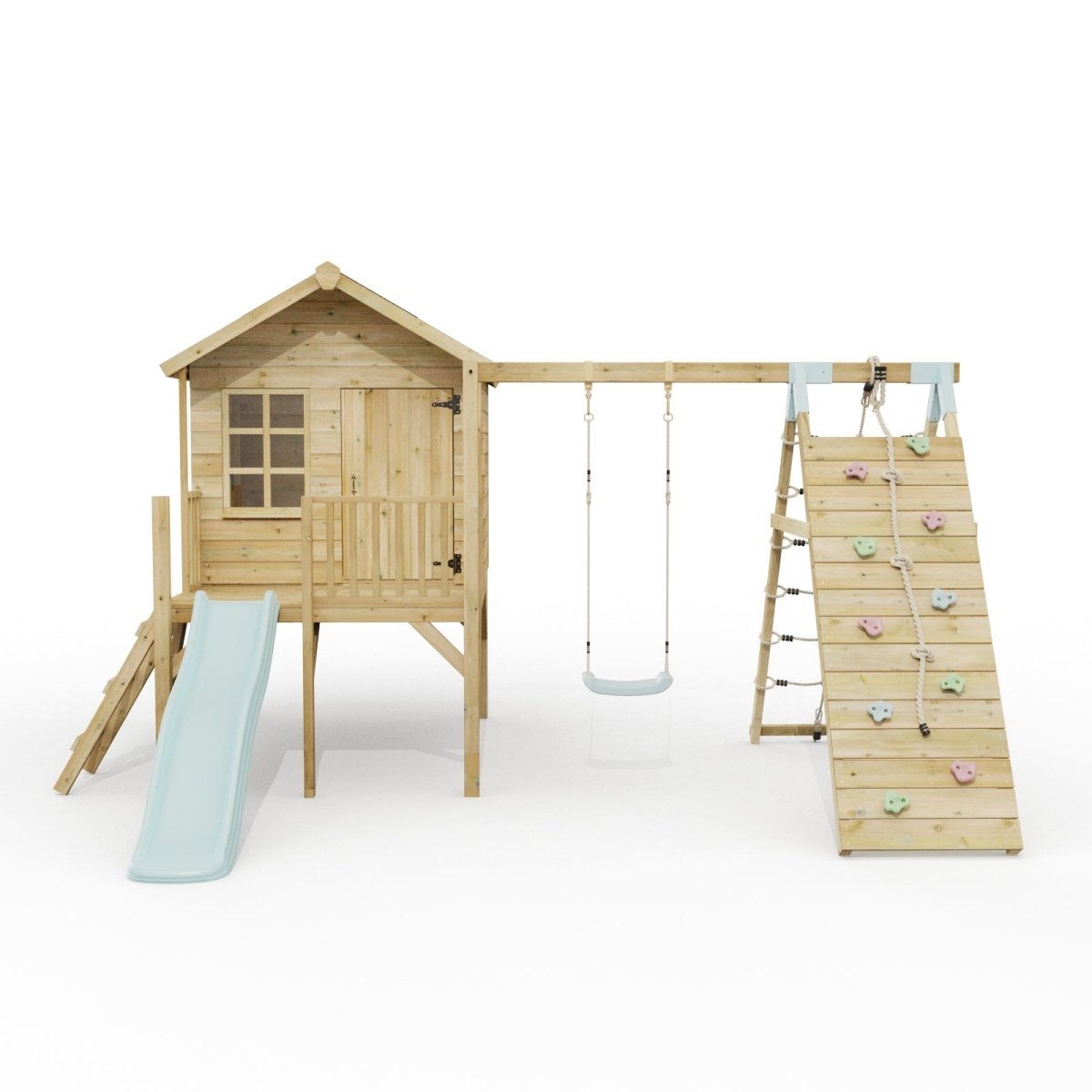 ClassicPlay Premium 5ft Playhouse on Deck with Single Swing, Slide and Climbing Wall