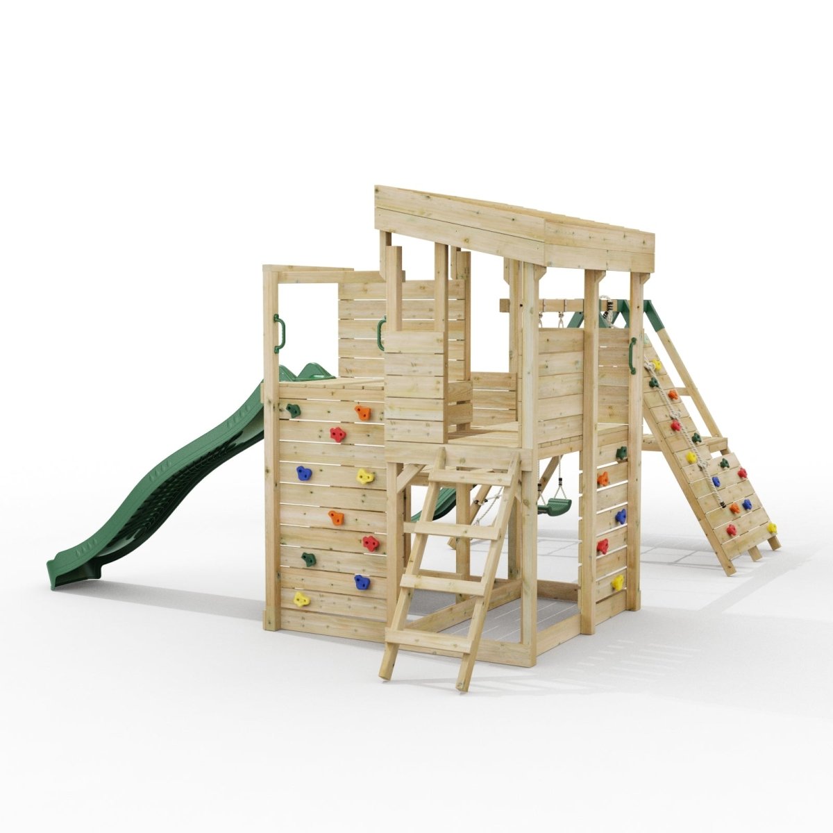 ClassicPlay Sentinel XL Lookout Tower with 3 Decks, Single Swing, Climbing Wall and Slides