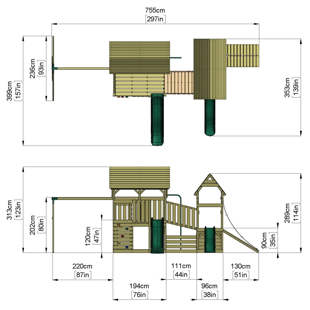 FarmPlay Hayloft and Mini Loft Climbing Frame with Double Swing, Bridge and Slides
