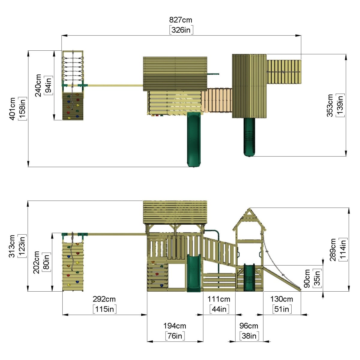 FarmPlay Hayloft and Mini Loft Climbing Frame with Double Swing, Climbing Wall, Bridge and Slides