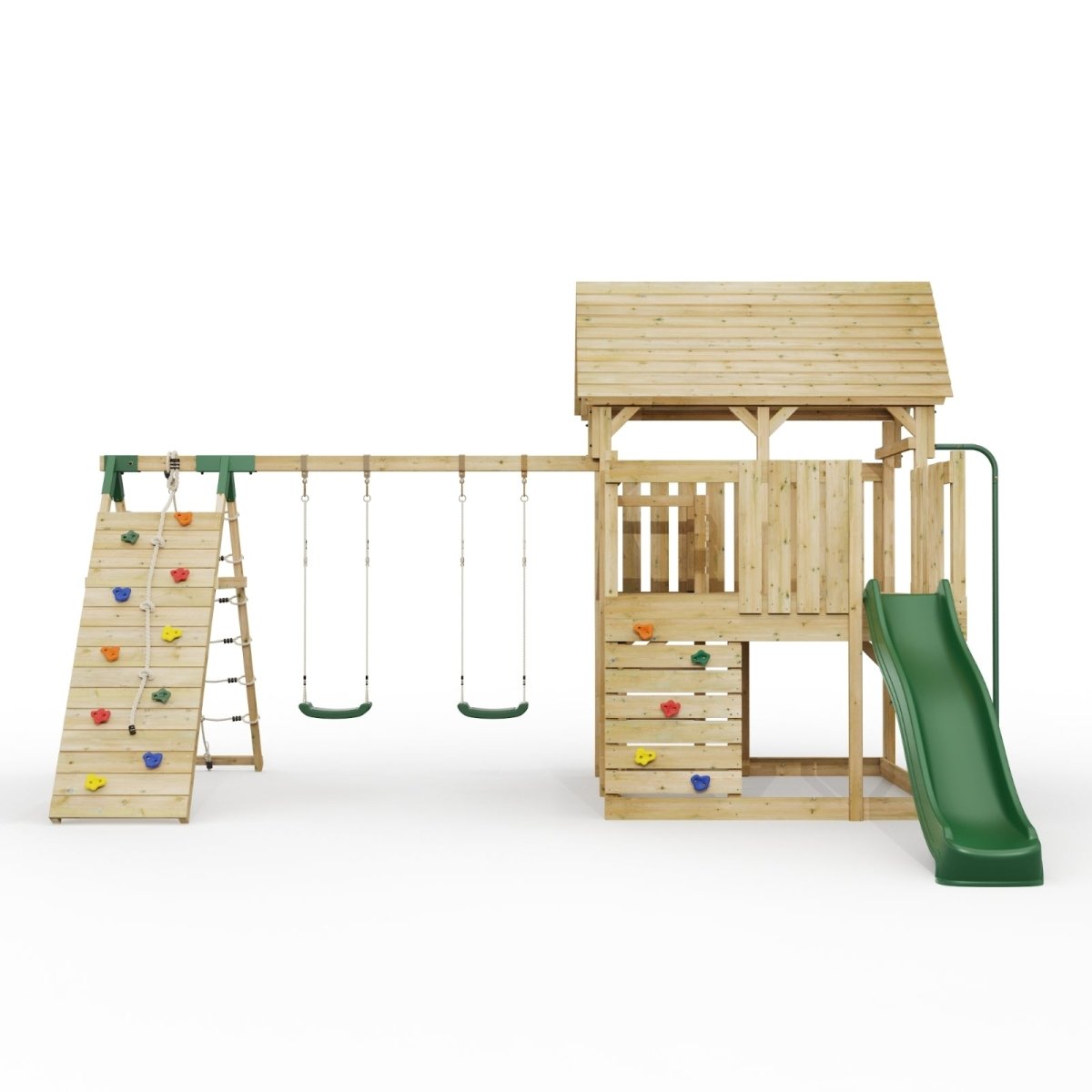 FarmPlay Hayloft Climbing Frame with Double Swing, Climbing Wall and Slide