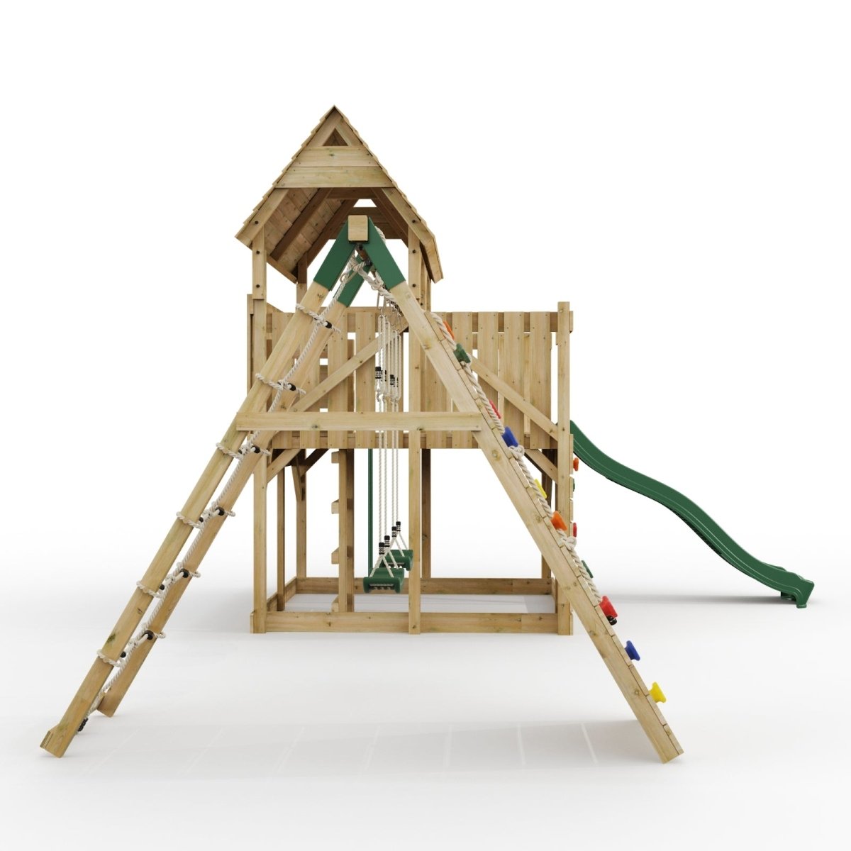 FarmPlay Hayloft Climbing Frame with Double Swing, Climbing Wall and Slide