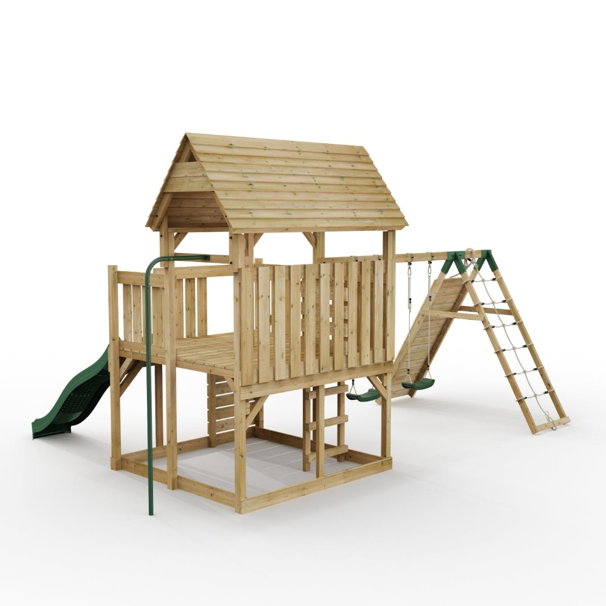 FarmPlay Hayloft Climbing Frame with Double Swing, Climbing Wall and Slide