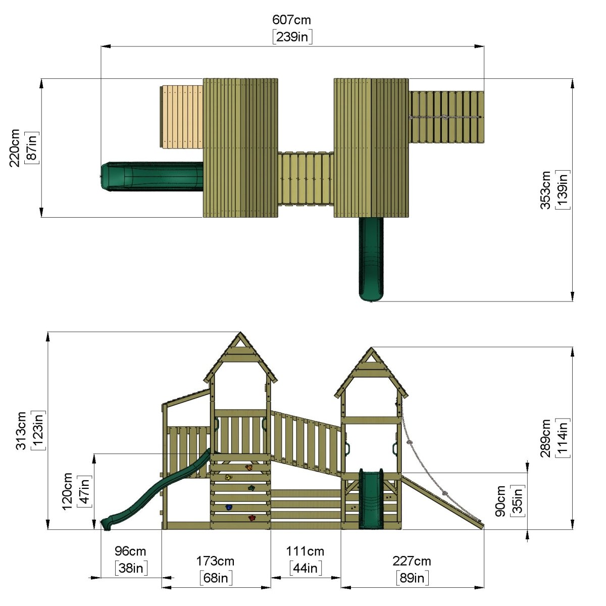 FarmPlay Stable and Mini Loft Climbing Frame with Bridge and Slides
