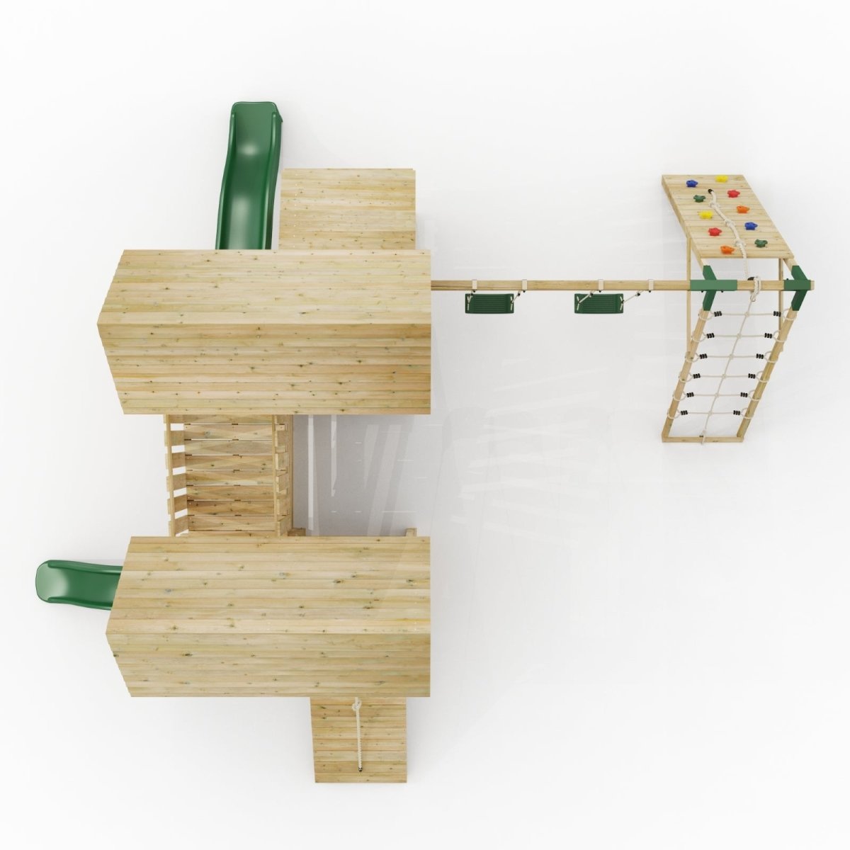 FarmPlay Stable and Mini Loft Climbing Frame with Double Swing, Climbing Wall, Bridge and Slides