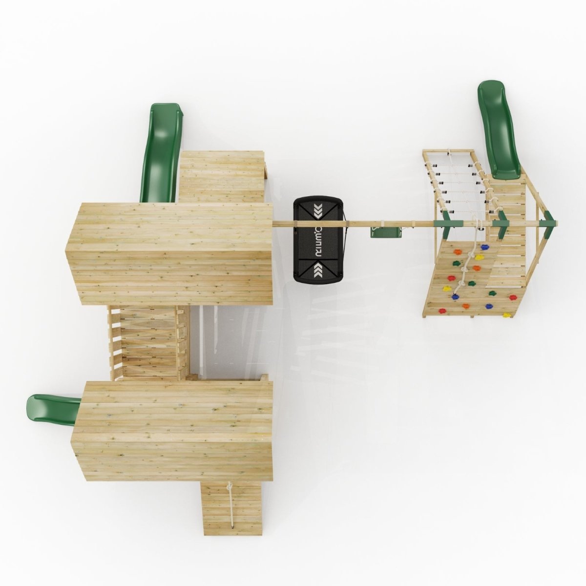 FarmPlay Stable and Mini Loft Climbing Frame with Double Swing, Climbing Wall with Deck, Bridge and Slides