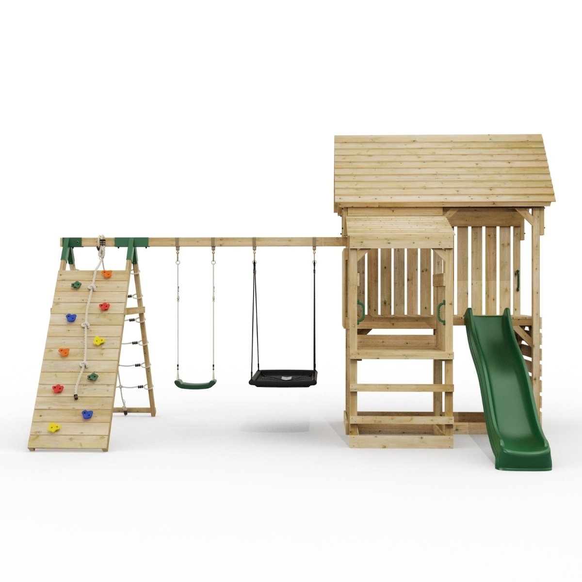FarmPlay Stable Climbing Frame with Double Swing, Climbing Wall and Slide