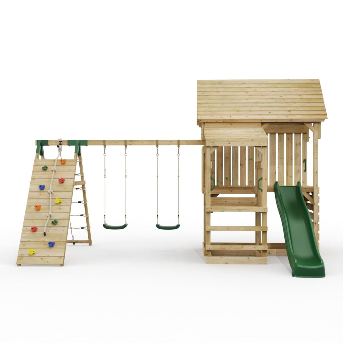 FarmPlay Stable Climbing Frame with Double Swing, Climbing Wall and Slide