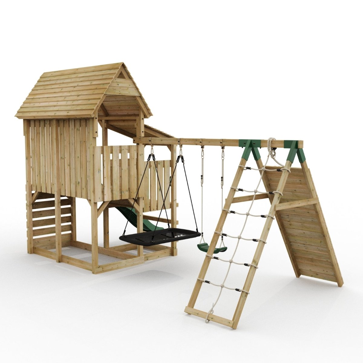 FarmPlay Stable Climbing Frame with Double Swing, Climbing Wall and Slide