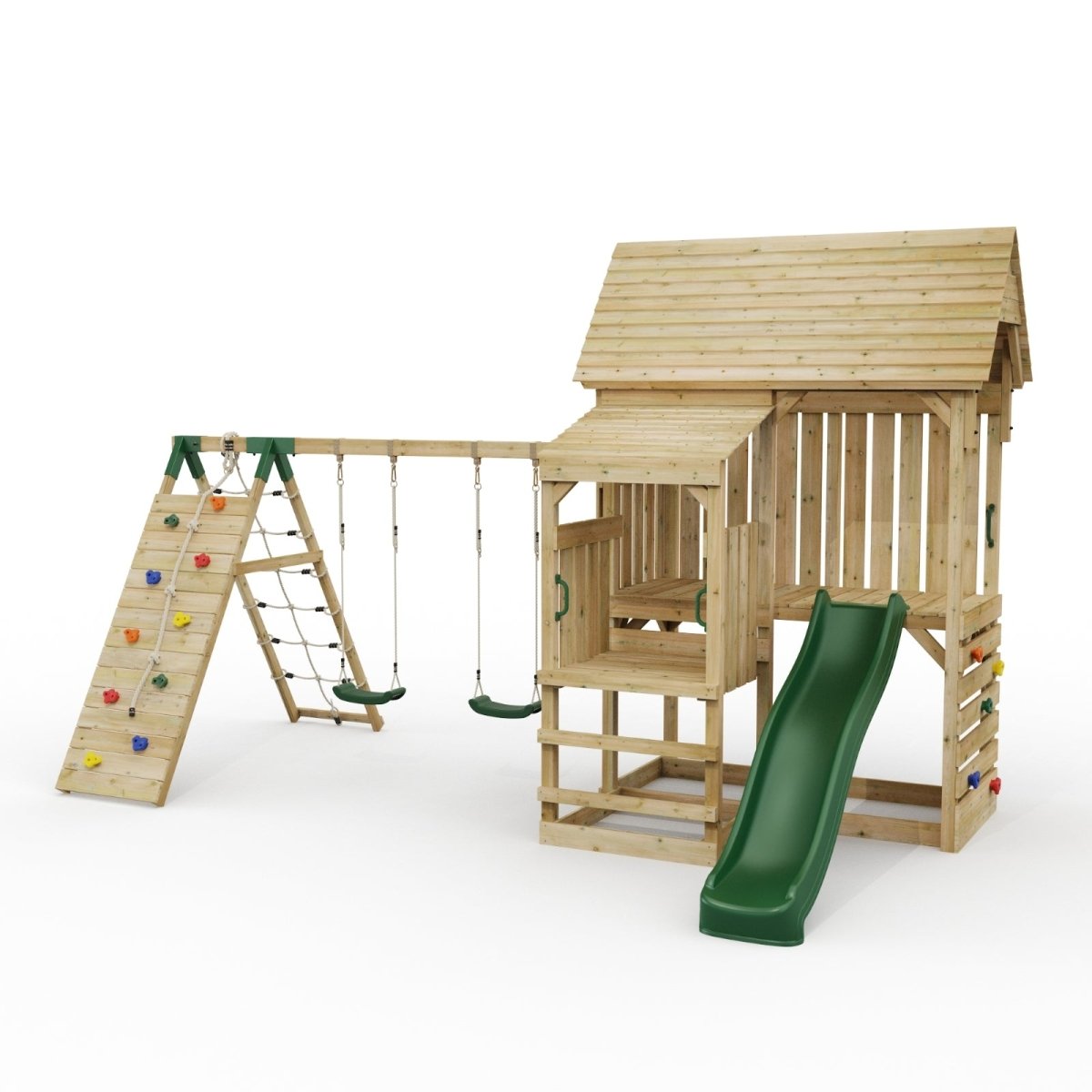FarmPlay Stable Climbing Frame with Double Swing, Climbing Wall and Slide