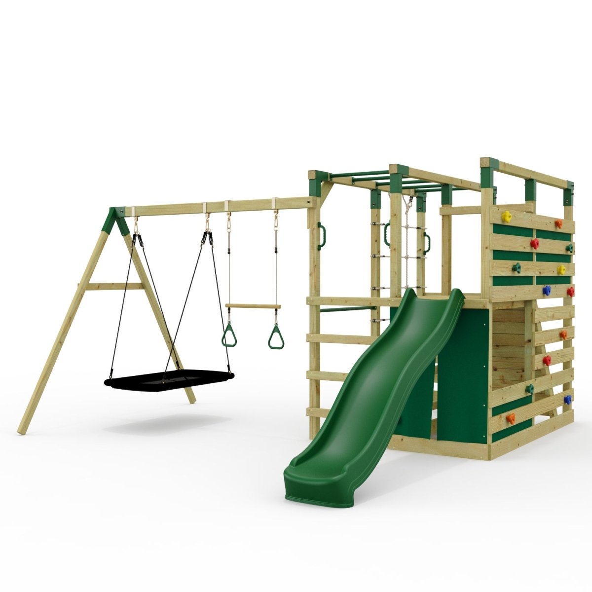 NinjaPlay Climbing Frame Double Swing Set with Slide