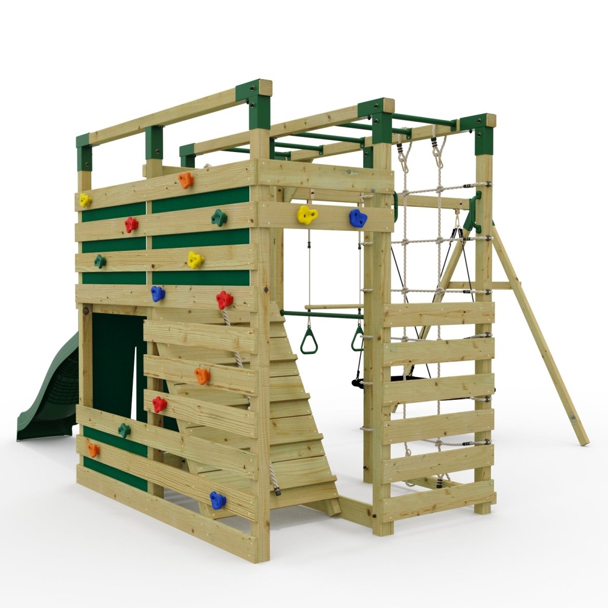 NinjaPlay Climbing Frame Double Swing Set with Slide