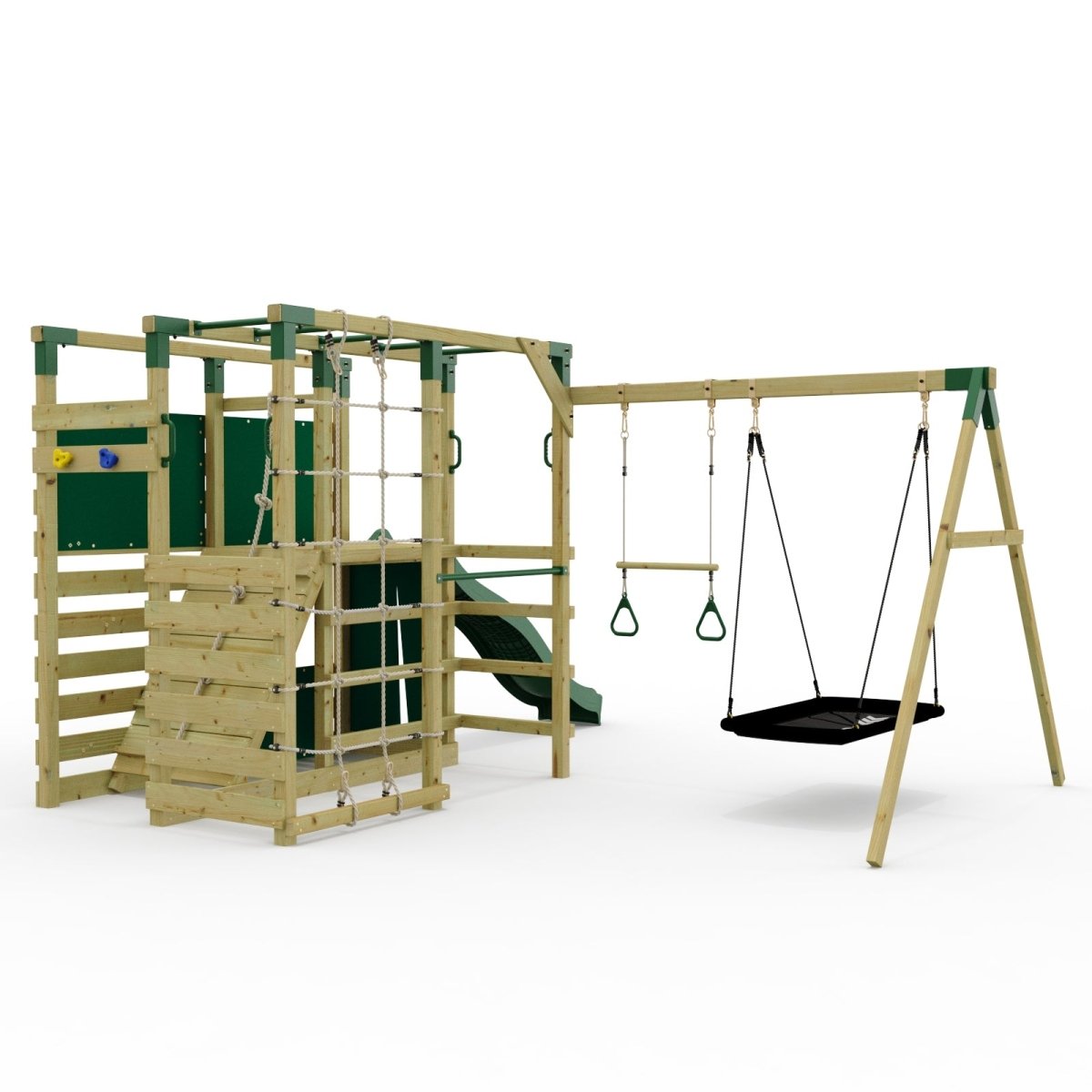 NinjaPlay Climbing Frame Double Swing Set with Slide