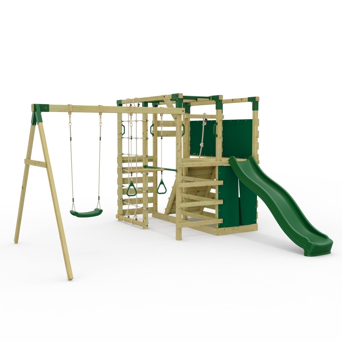 NinjaPlay Climbing Frame Double Swing Set with Slide