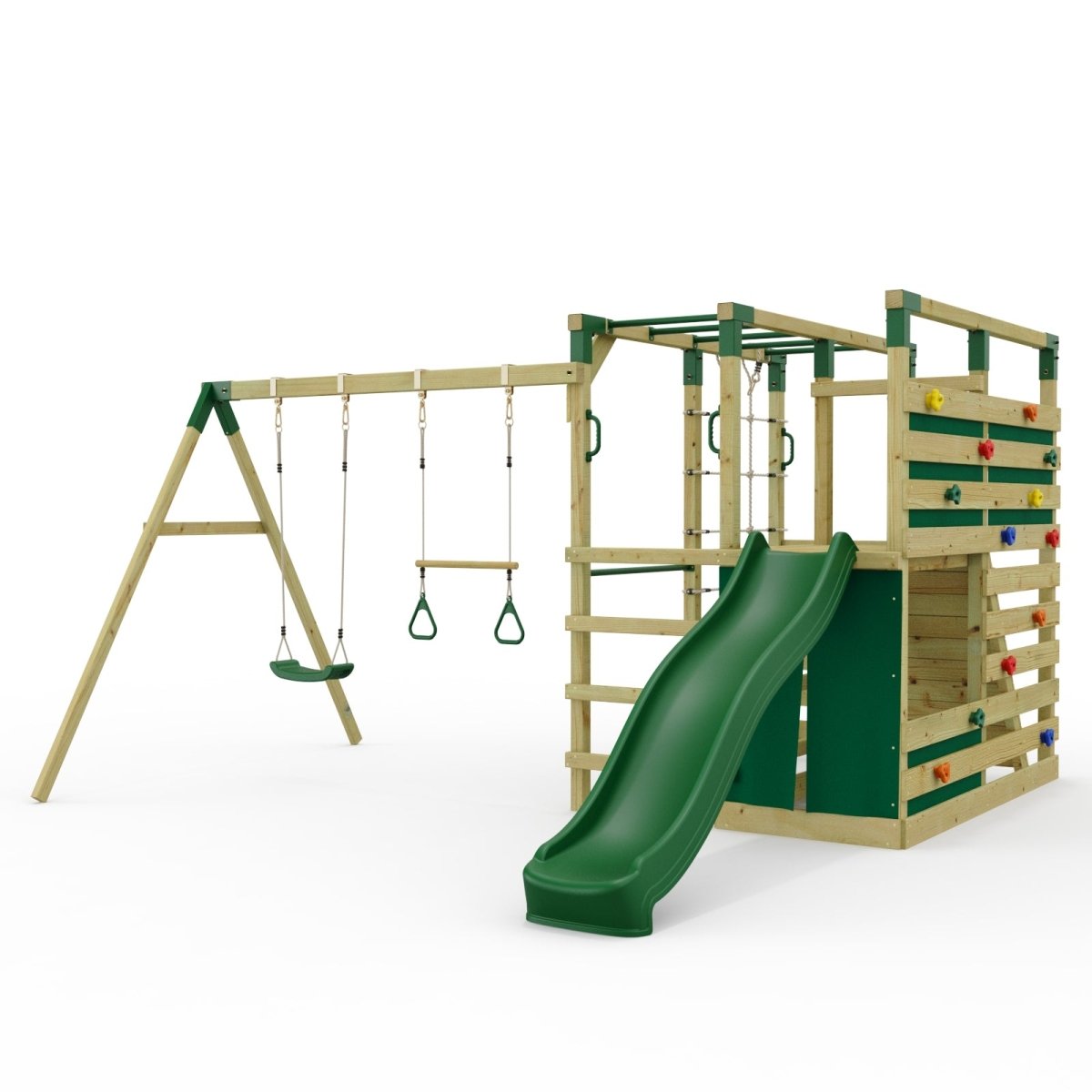 NinjaPlay Climbing Frame Double Swing Set with Slide