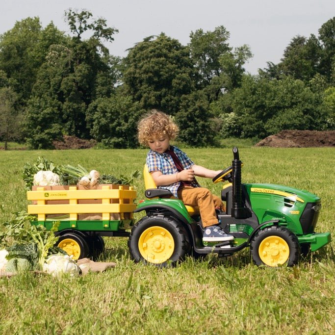 Peg Perego John Deere Ground Force Kids Ride On Tractor with Trailer