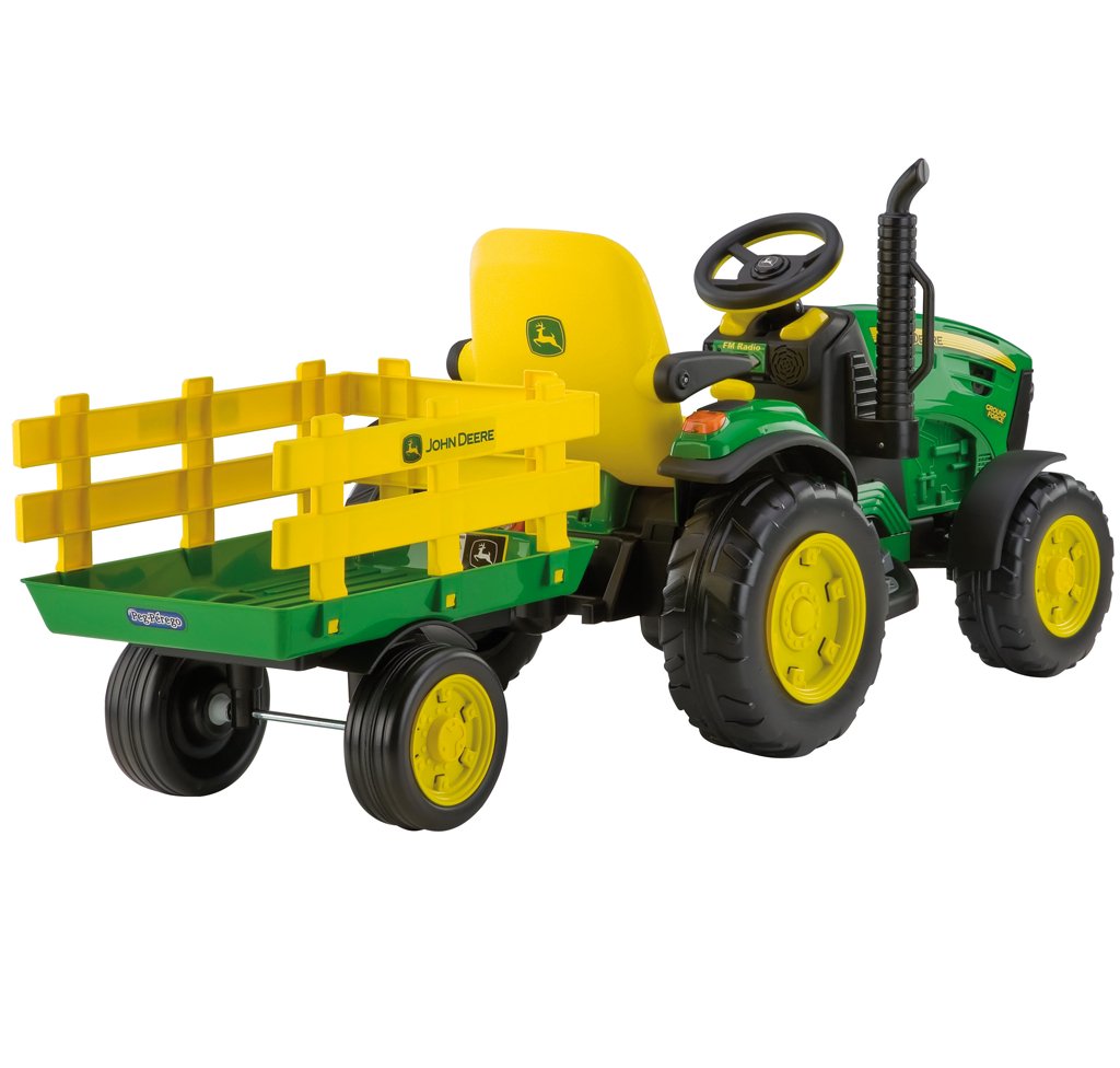 Peg Perego John Deere Ground Force Kids Ride On Tractor with Trailer