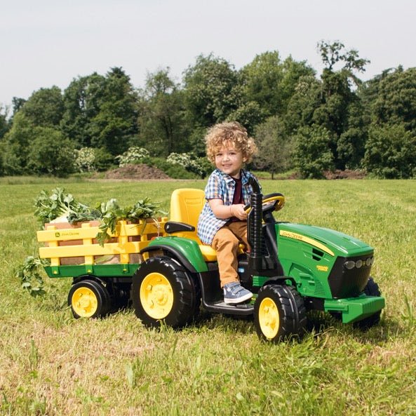 Peg Perego John Deere Ground Force Kids Ride On Tractor with Trailer