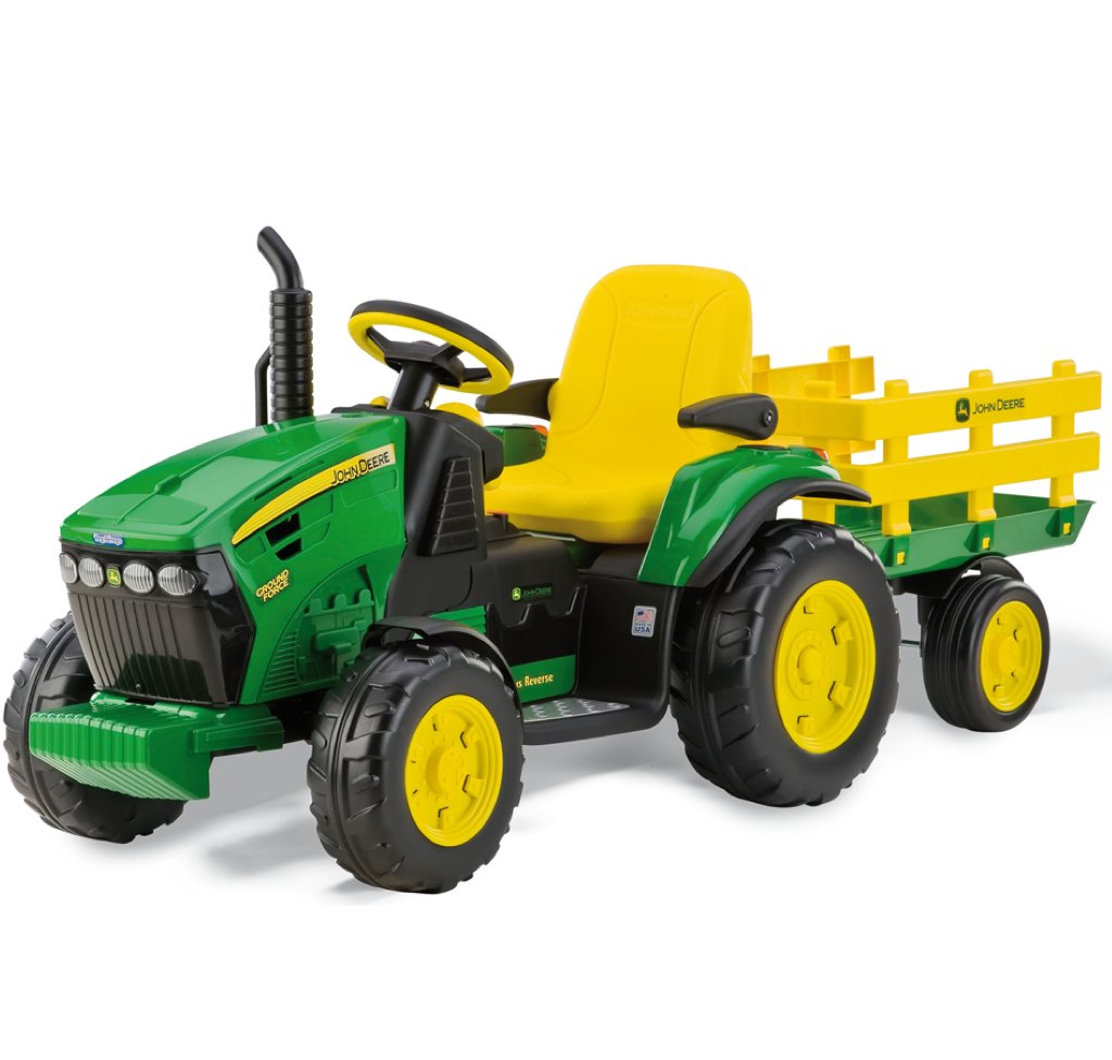 Peg Perego John Deere Ground Force Kids Ride On Tractor with Trailer