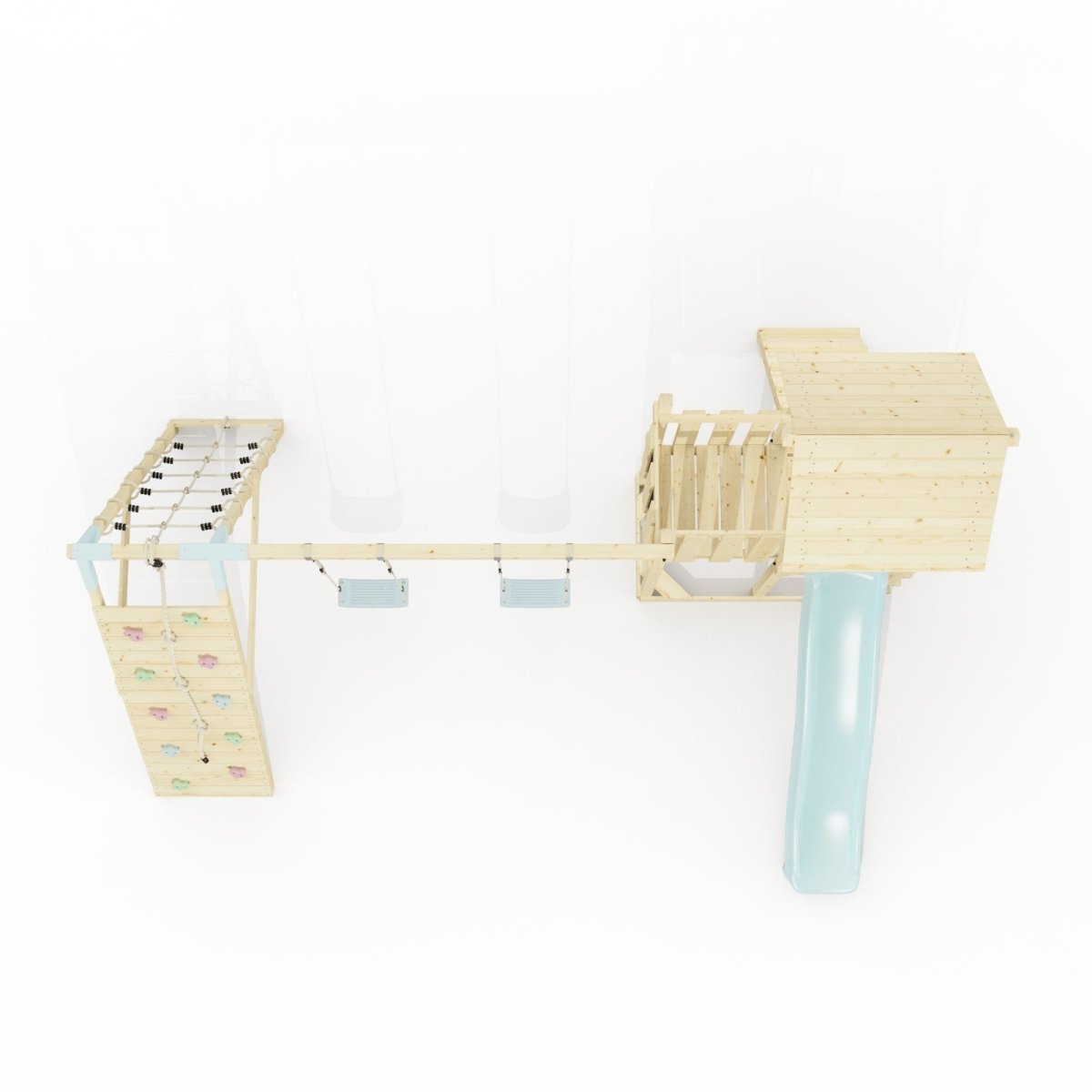 Polarplay Climbing Frame with Extended Tower, Double Swing, Climbing Wall and Slide - Roskilde