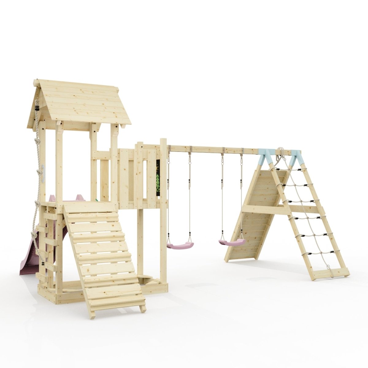 Polarplay Climbing Frame with Extended Tower, Double Swing, Climbing Wall and Slide - Roskilde