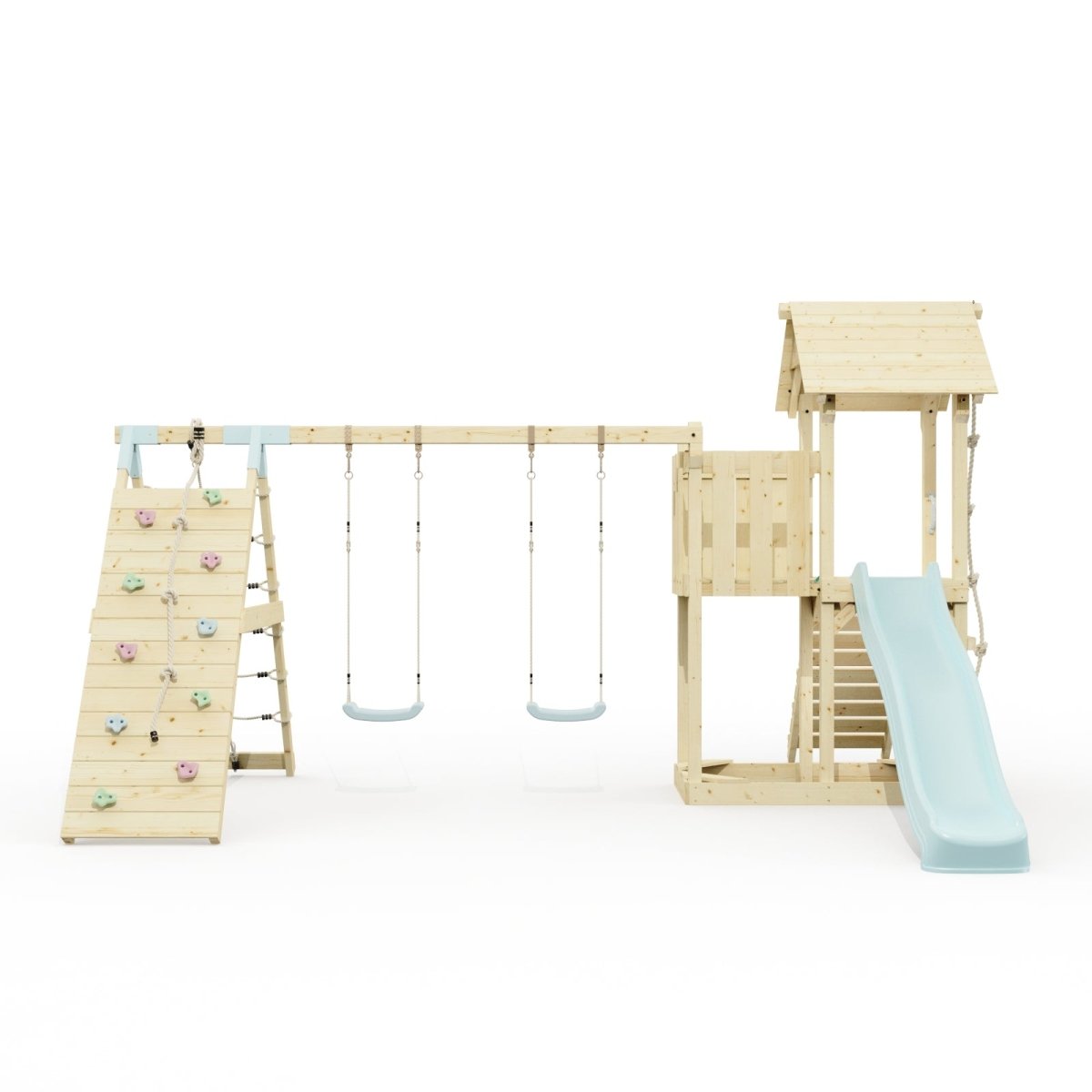Polarplay Climbing Frame with Extended Tower, Double Swing, Climbing Wall and Slide - Roskilde