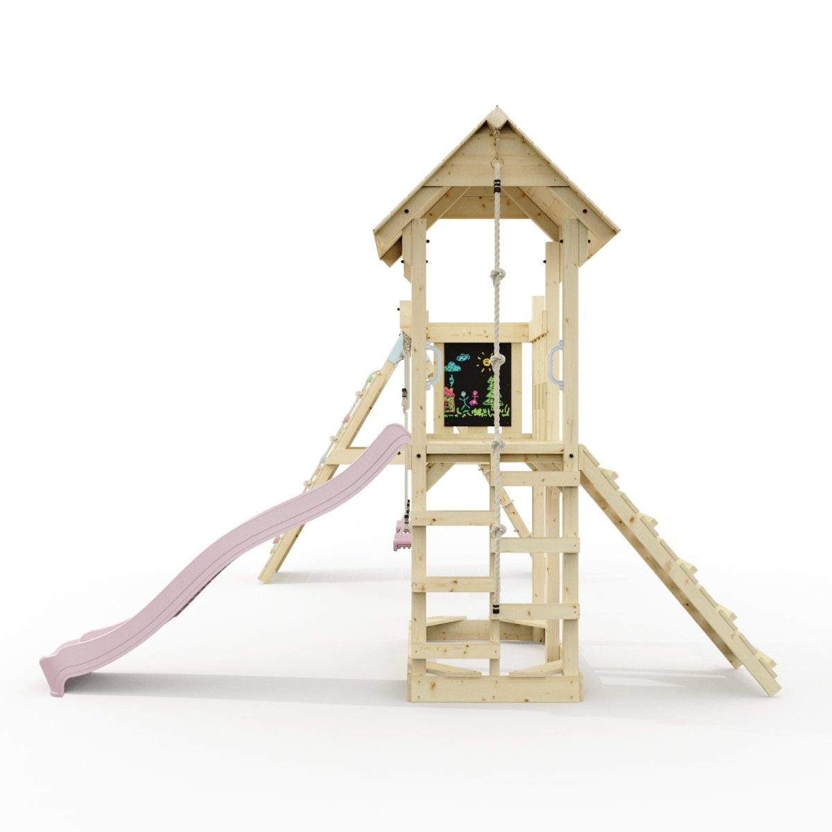 Polarplay Climbing Frame with Extended Tower, Double Swing, Climbing Wall and Slide - Roskilde