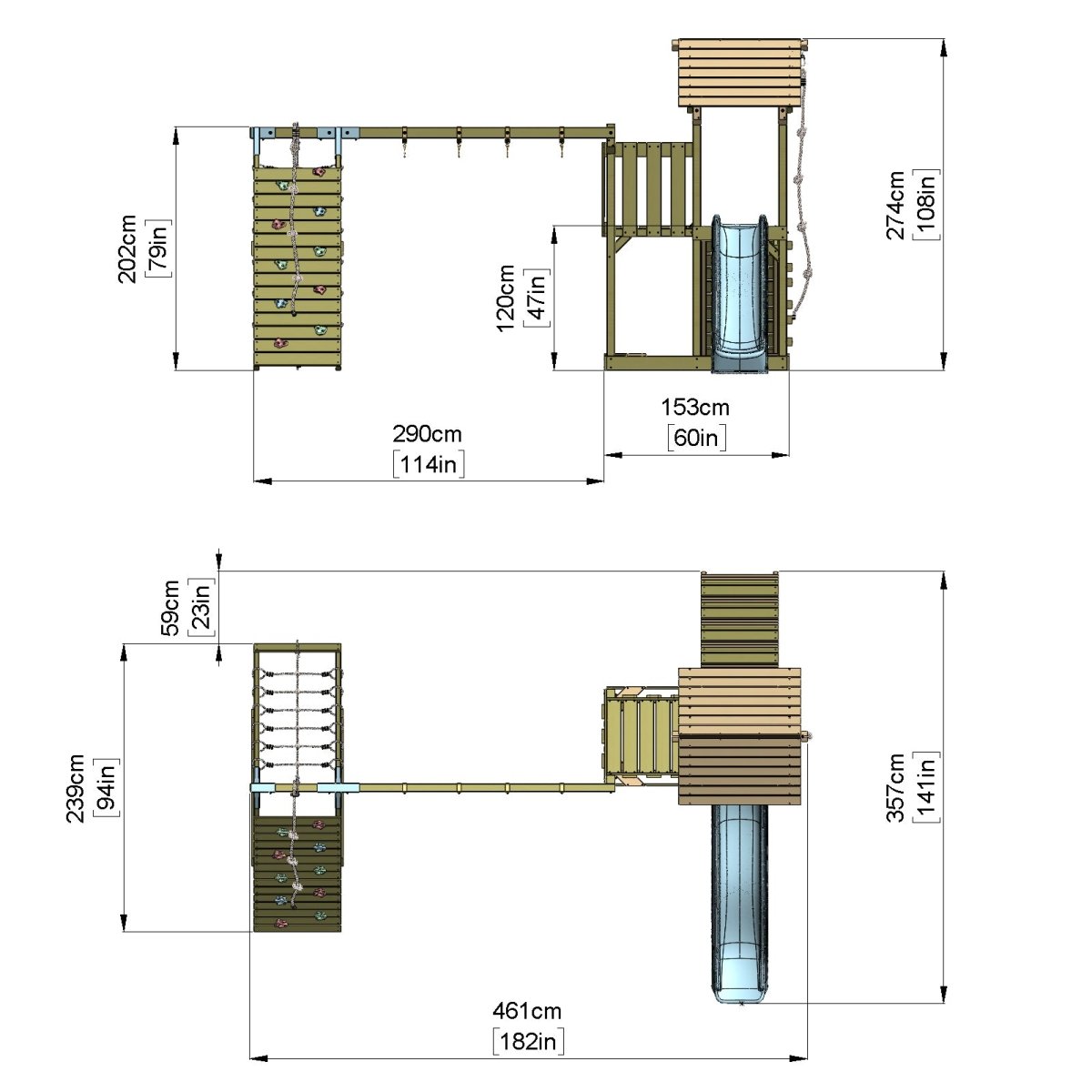 Polarplay Climbing Frame with Extended Tower, Double Swing, Climbing Wall and Slide - Roskilde