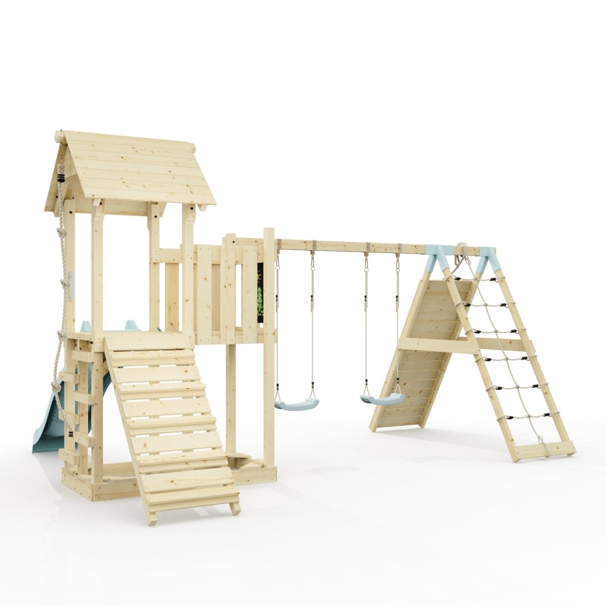 Polarplay Climbing Frame with Extended Tower, Double Swing, Climbing Wall and Slide - Roskilde