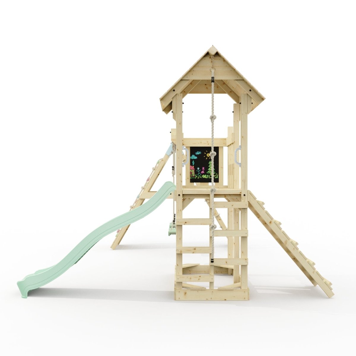 Polarplay Climbing Frame with Extended Tower, Double Swing, Climbing Wall and Slide - Roskilde