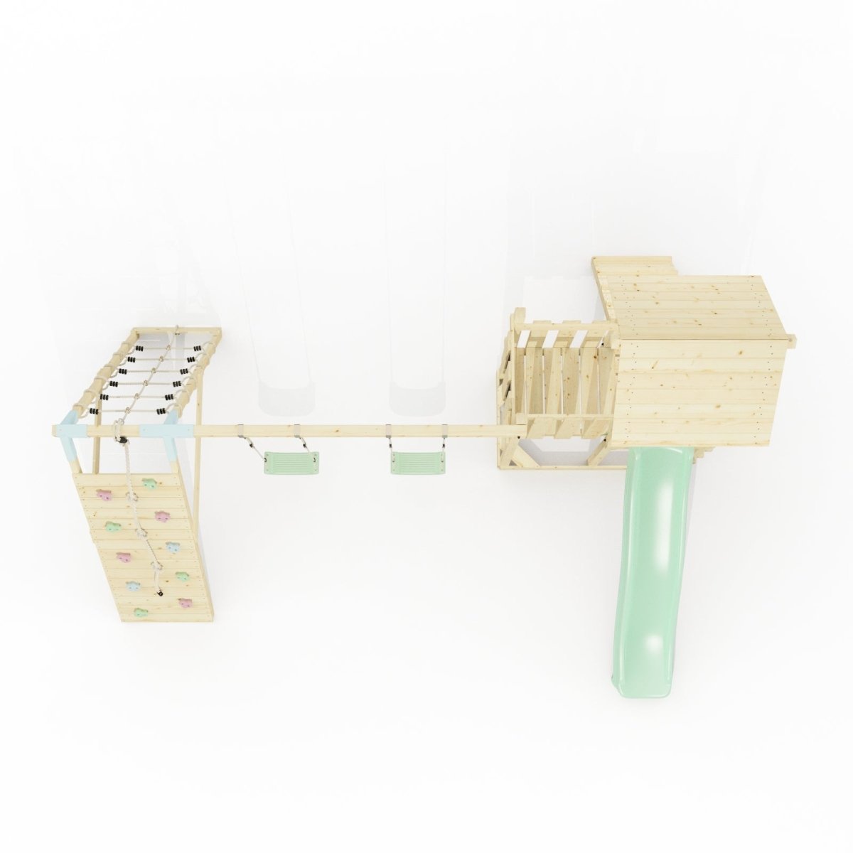 Polarplay Climbing Frame with Extended Tower, Double Swing, Climbing Wall and Slide - Roskilde