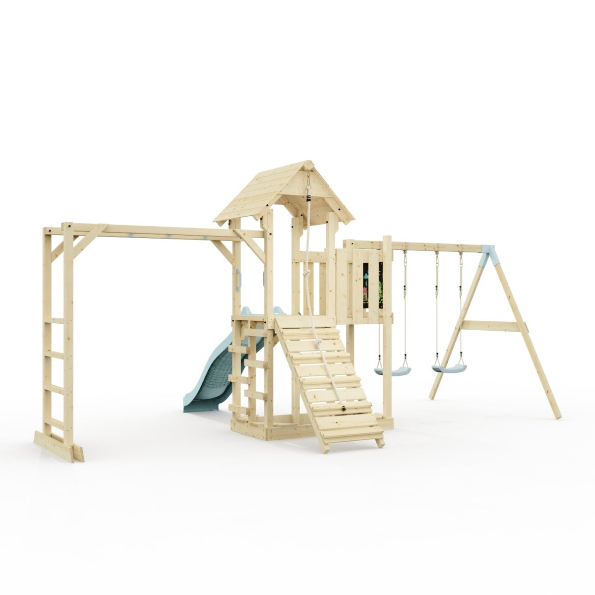 Polarplay Climbing Frame with Extended Tower, Double Swing, Monkey Bars and Slide - Helsingborg
