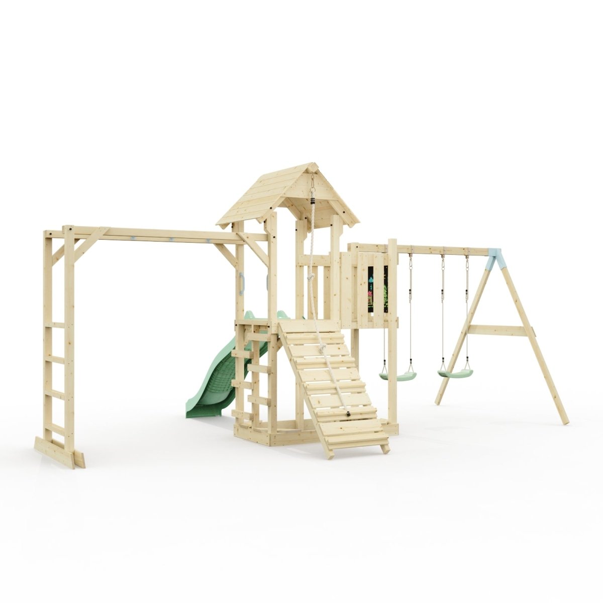 Polarplay Climbing Frame with Extended Tower, Double Swing, Monkey Bars and Slide - Helsingborg