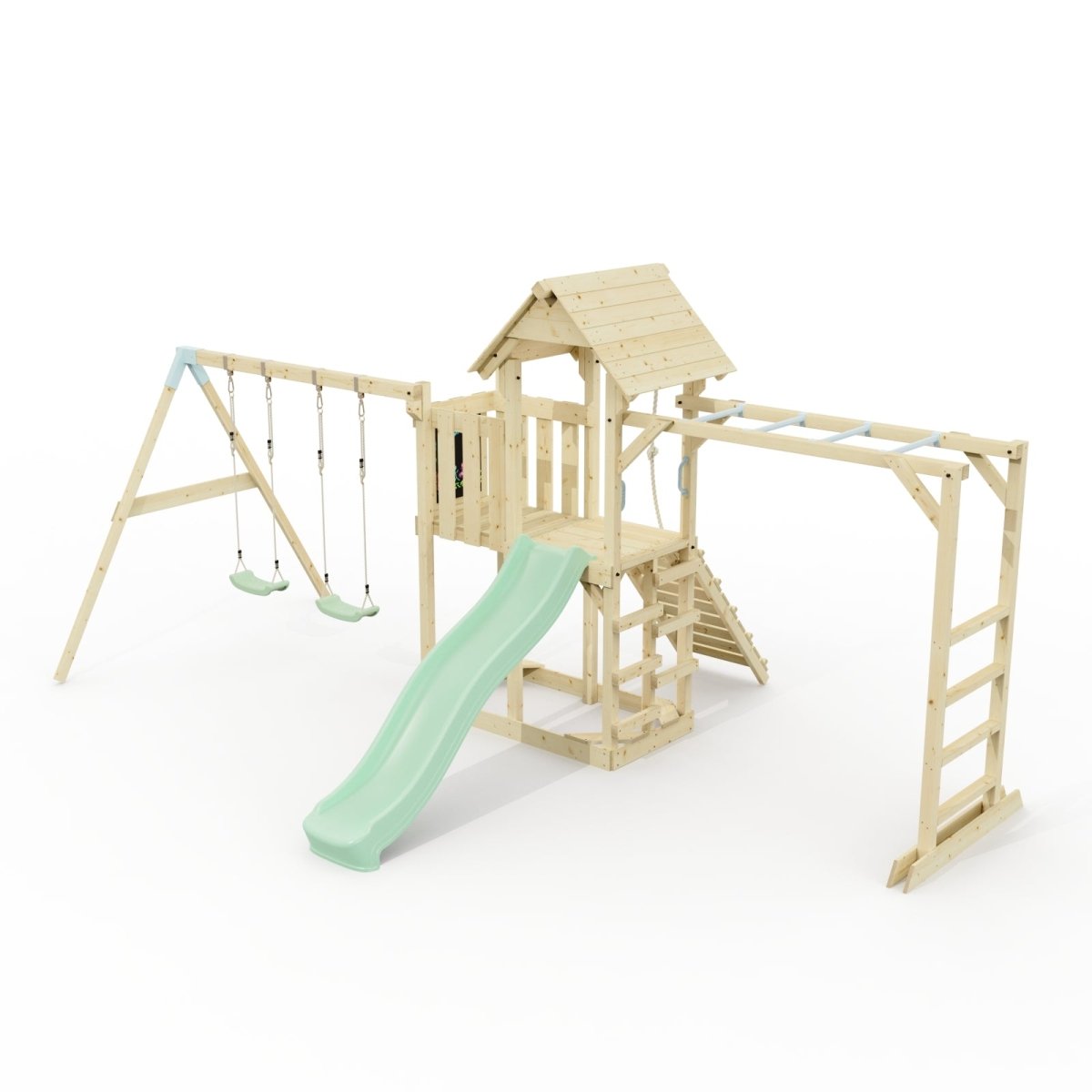 Polarplay Climbing Frame with Extended Tower, Double Swing, Monkey Bars and Slide - Helsingborg