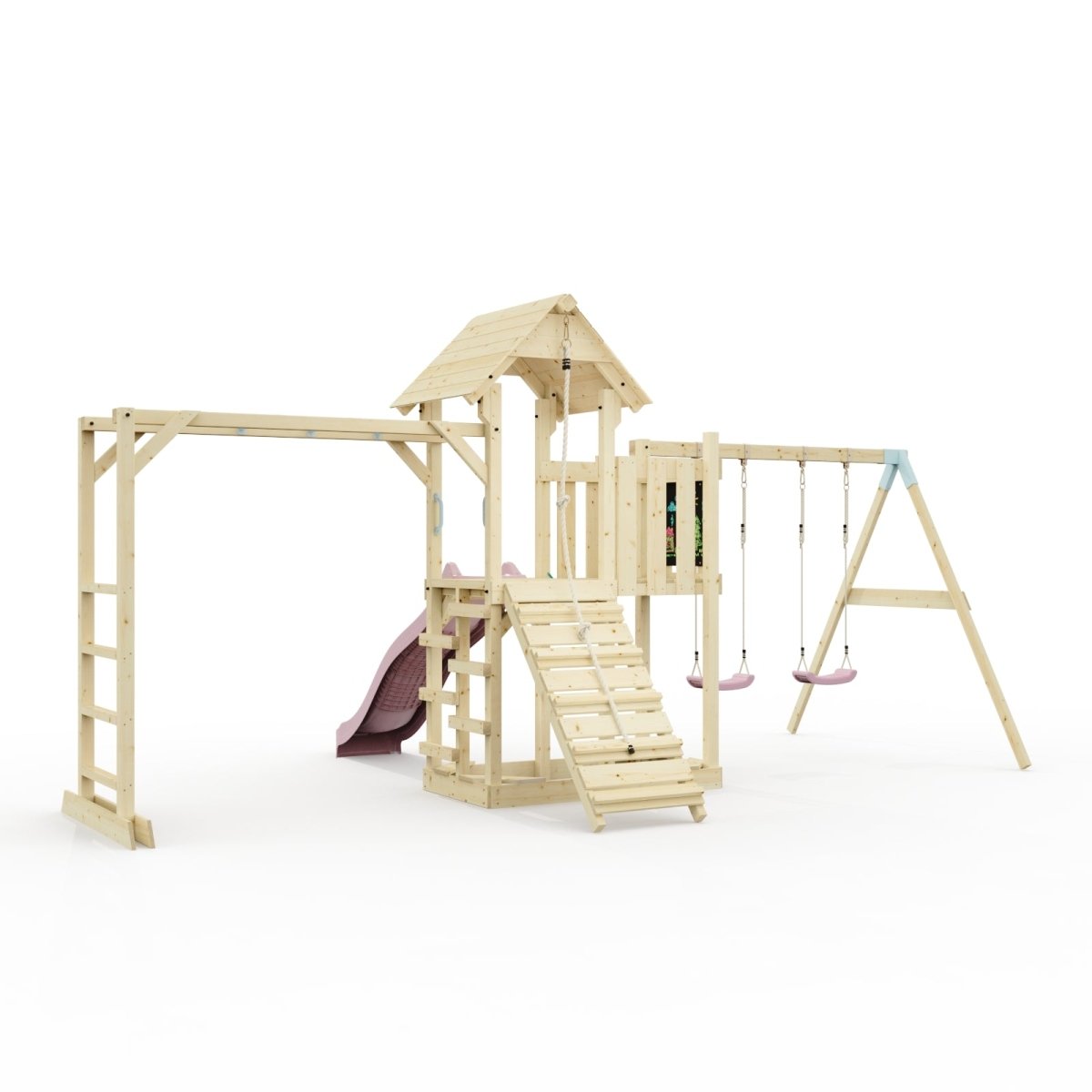 Polarplay Climbing Frame with Extended Tower, Double Swing, Monkey Bars and Slide - Helsingborg