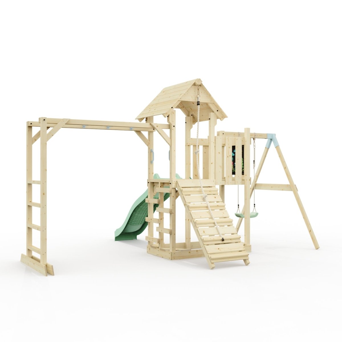 Polarplay Climbing Frame with Extended Tower, Single Swing, Monkey Bars and Slide - Stroemsund