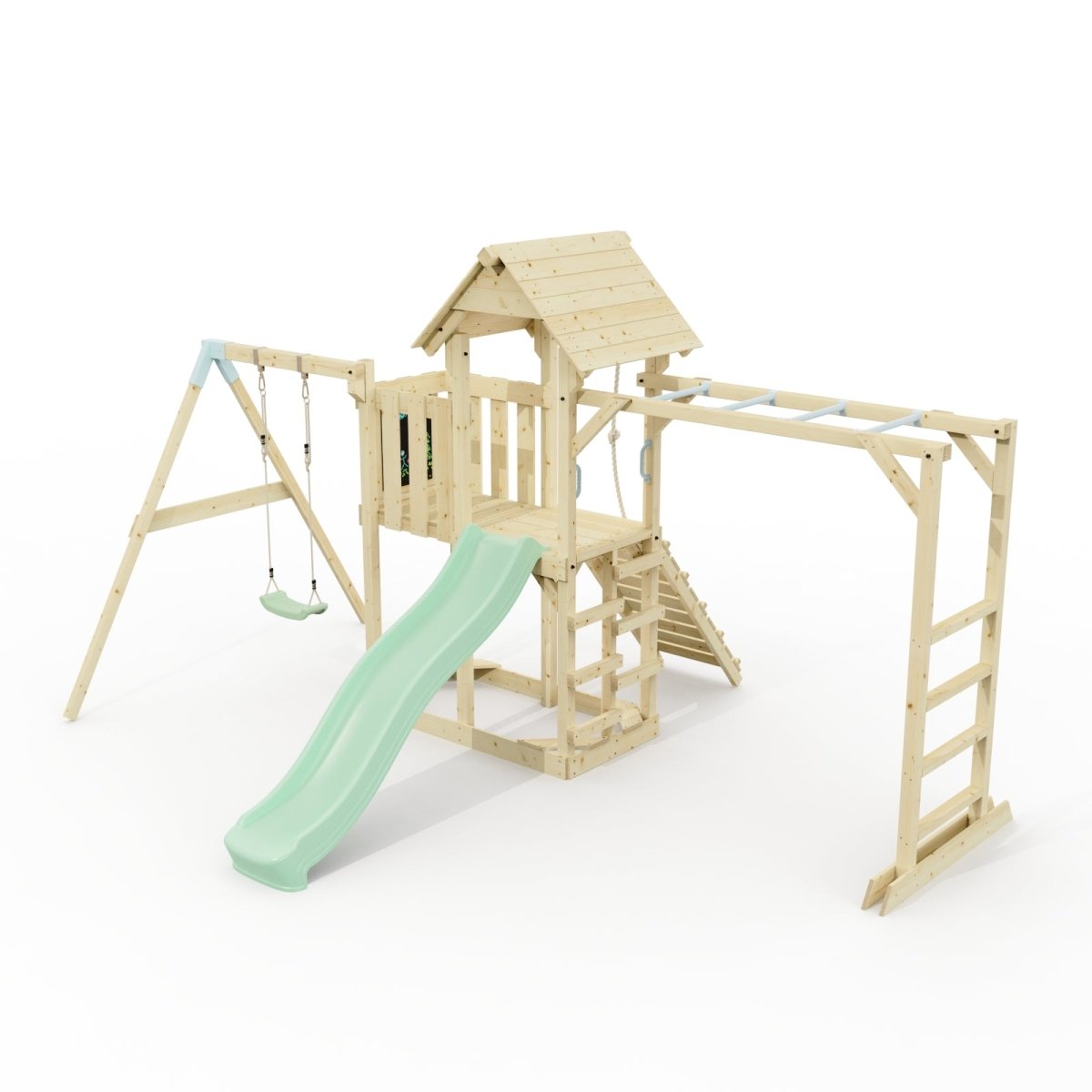 Polarplay Climbing Frame with Extended Tower, Single Swing, Monkey Bars and Slide - Stroemsund