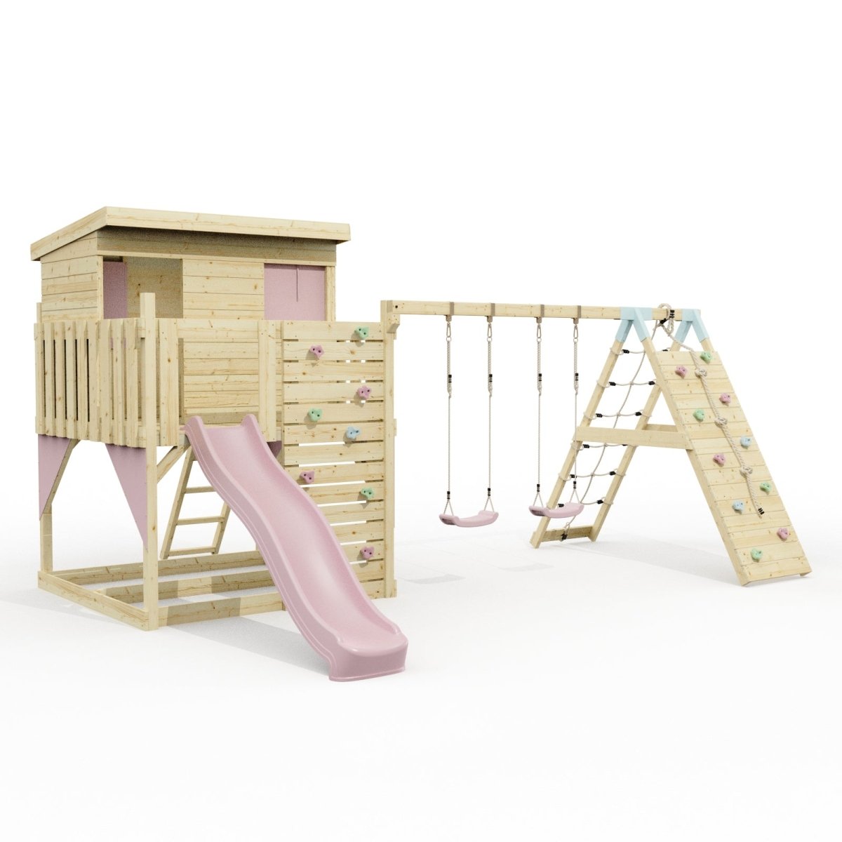 PolarPlay Climbing Platform and Playhouse with Double Swing, Climbing Wall and Slide - Aksel
