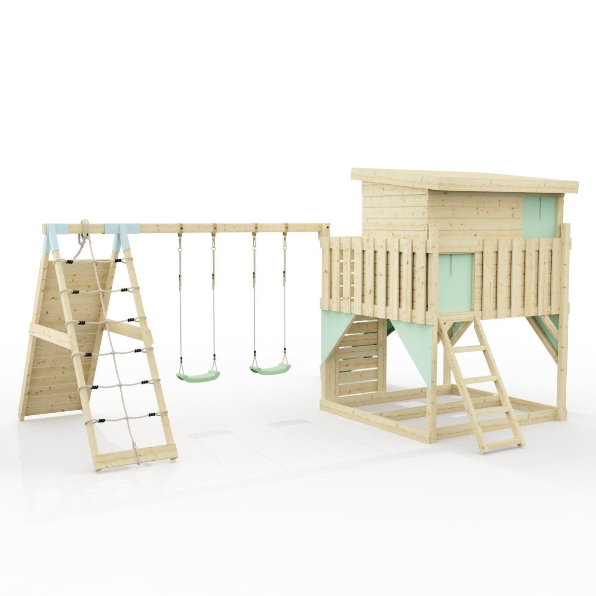 PolarPlay Climbing Platform and Playhouse with Double Swing, Climbing Wall and Slide - Aksel
