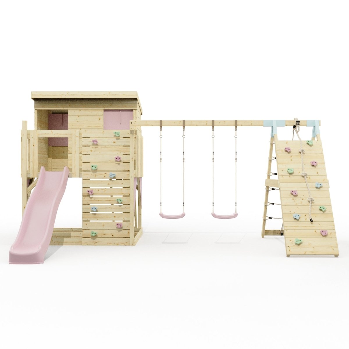 PolarPlay Climbing Platform and Playhouse with Double Swing, Climbing Wall and Slide - Aksel