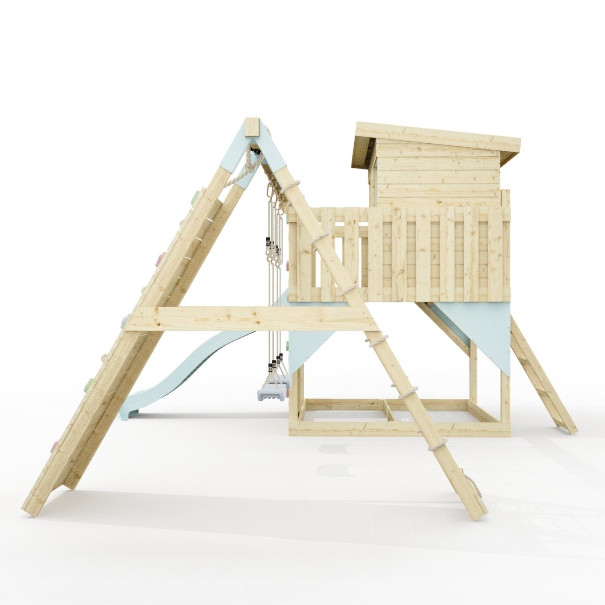 PolarPlay Climbing Platform and Playhouse with Double Swing, Climbing Wall and Slide - Aksel