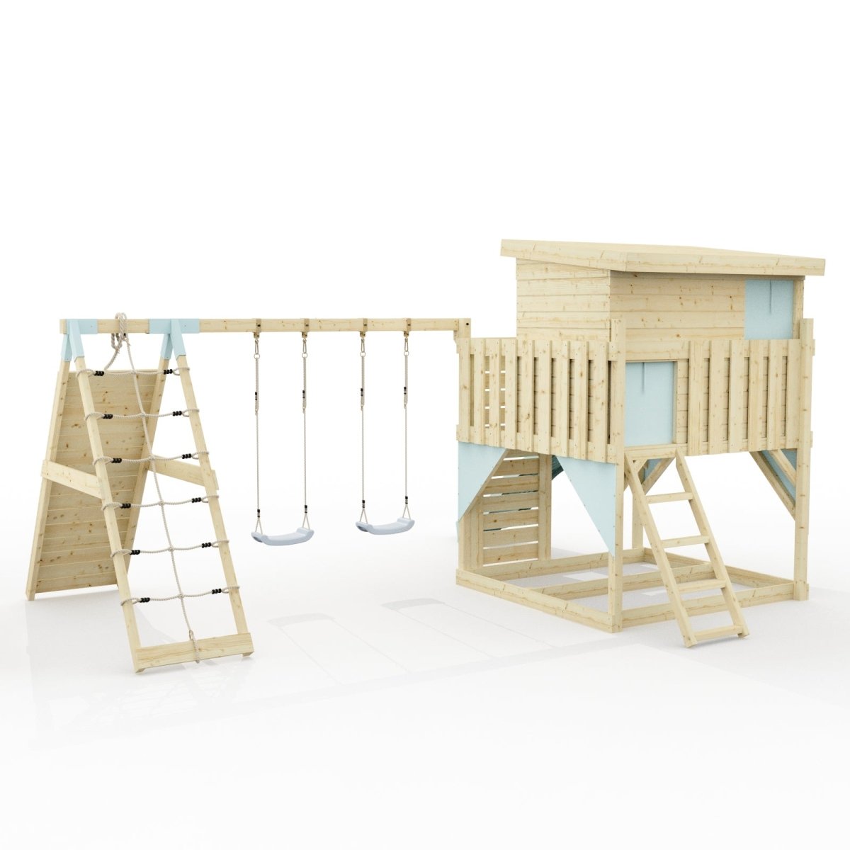 PolarPlay Climbing Platform and Playhouse with Double Swing, Climbing Wall and Slide - Aksel