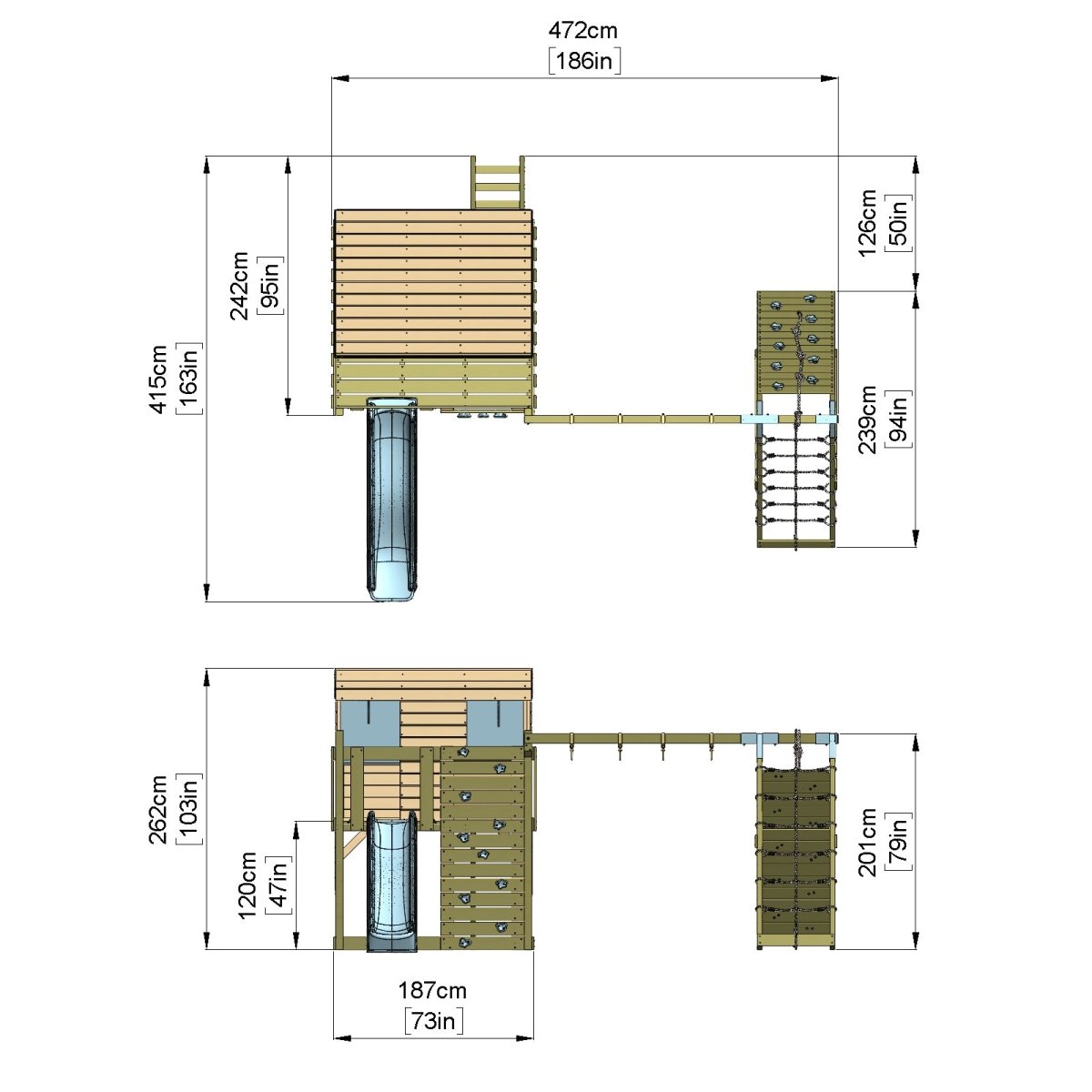 PolarPlay Climbing Platform and Playhouse with Double Swing, Climbing Wall and Slide - Aksel