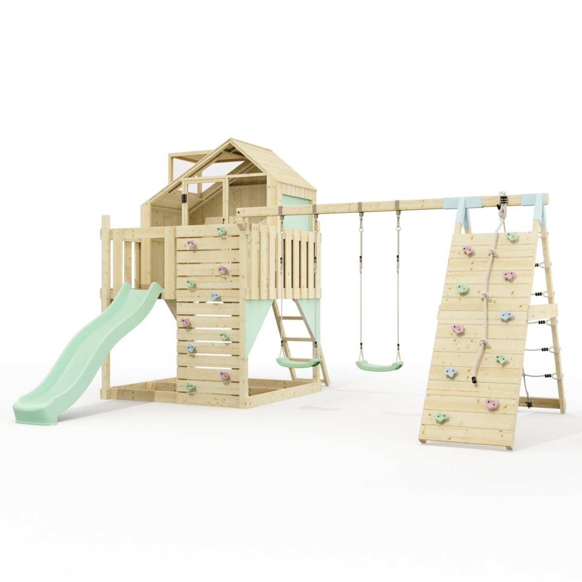 PolarPlay Climbing Platform and Playhouse with Double Swing, Climbing Wall and Slide - Oscar