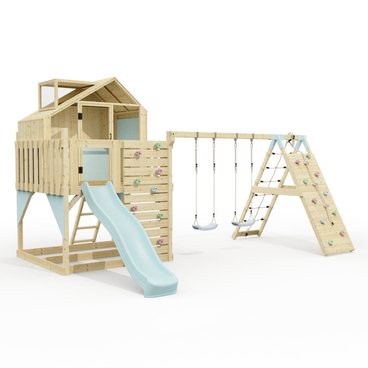 PolarPlay Climbing Platform and Playhouse with Double Swing, Climbing Wall and Slide - Oscar