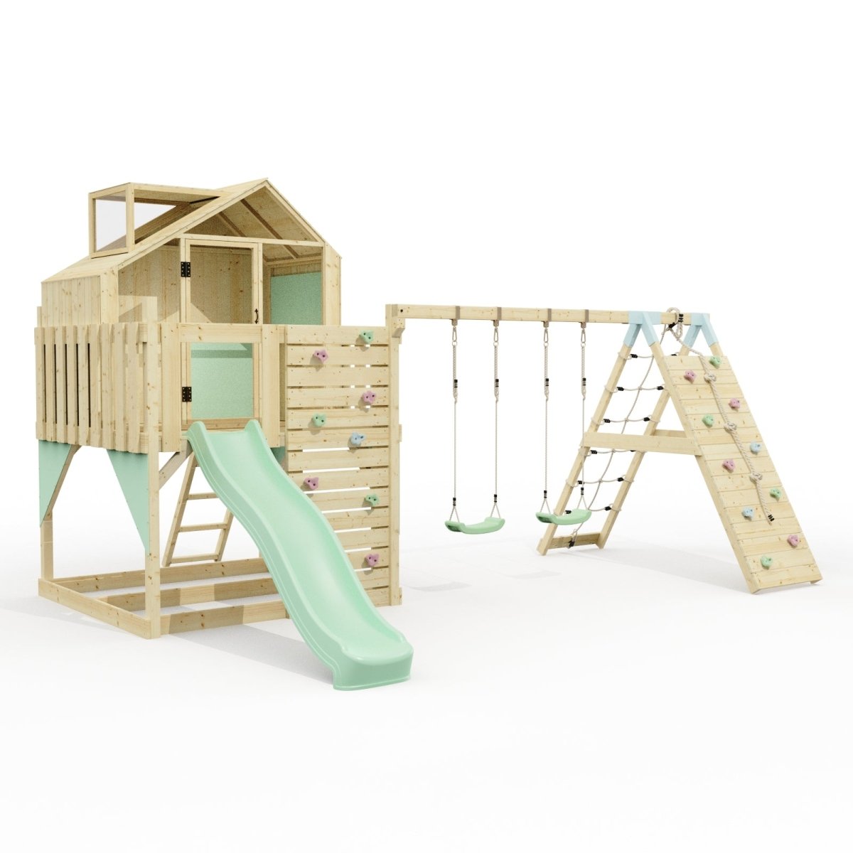 PolarPlay Climbing Platform and Playhouse with Double Swing, Climbing Wall and Slide - Oscar