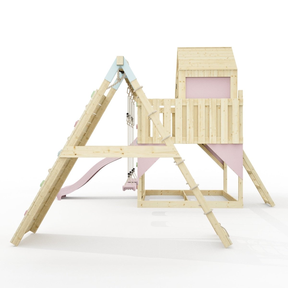 PolarPlay Climbing Platform and Playhouse with Double Swing, Climbing Wall and Slide - Oscar